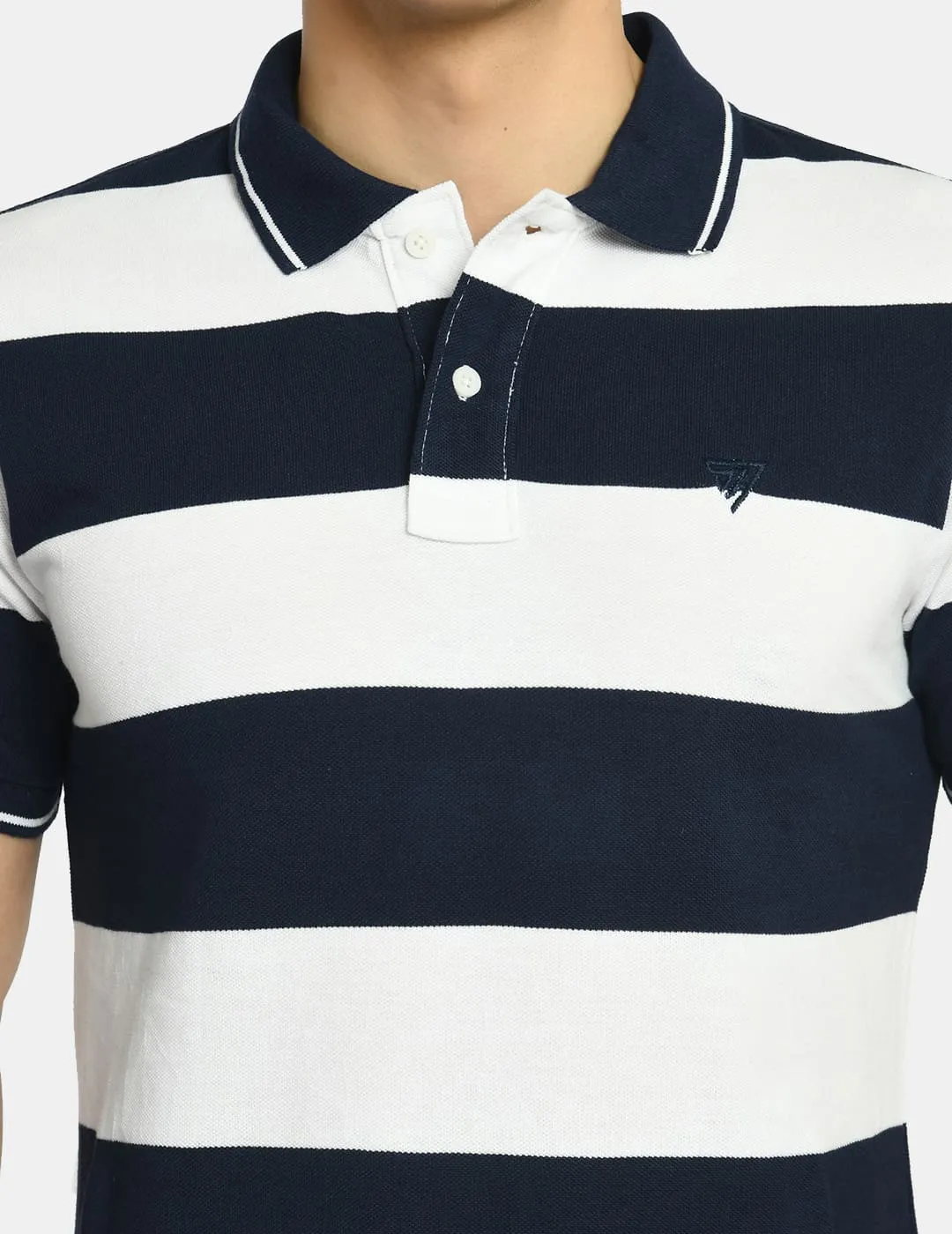 Men's Striped Nevy White Polo T-Shirt