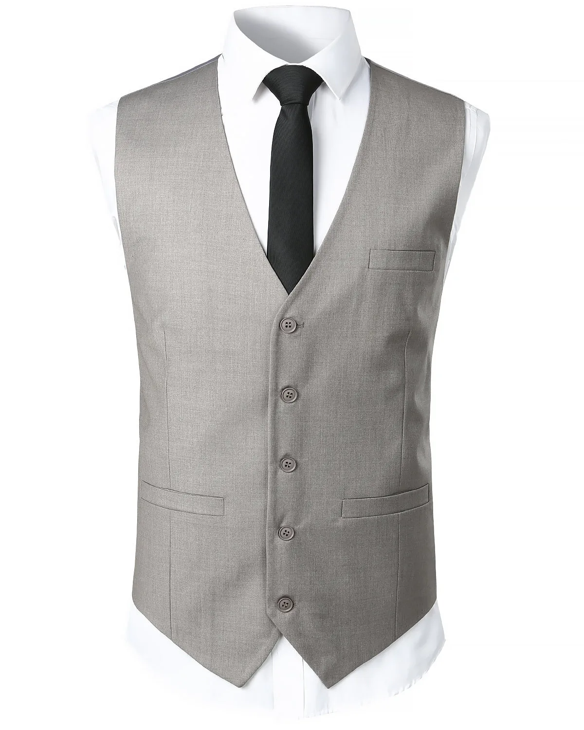 Mens V-Neck Formal Suit Vest Slim Fit Dress Vest Wedding Waistcoat for Tuxedo