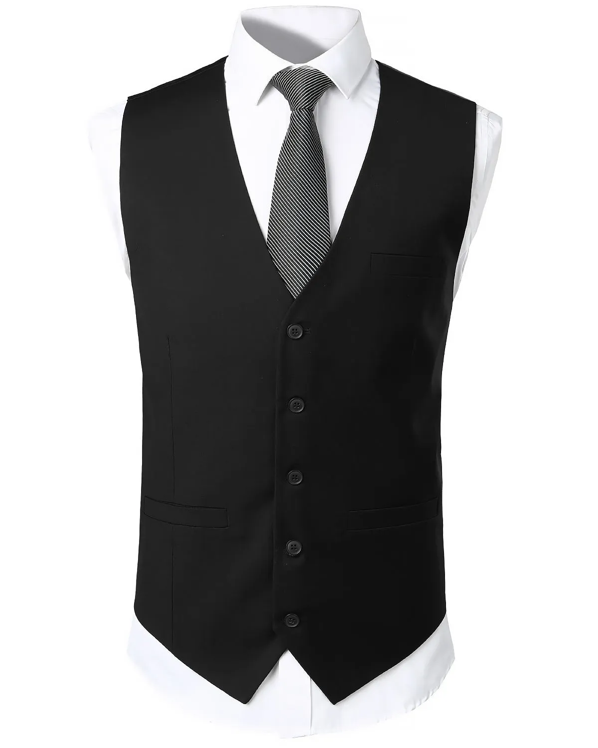 Mens V-Neck Formal Suit Vest Slim Fit Dress Vest Wedding Waistcoat for Tuxedo