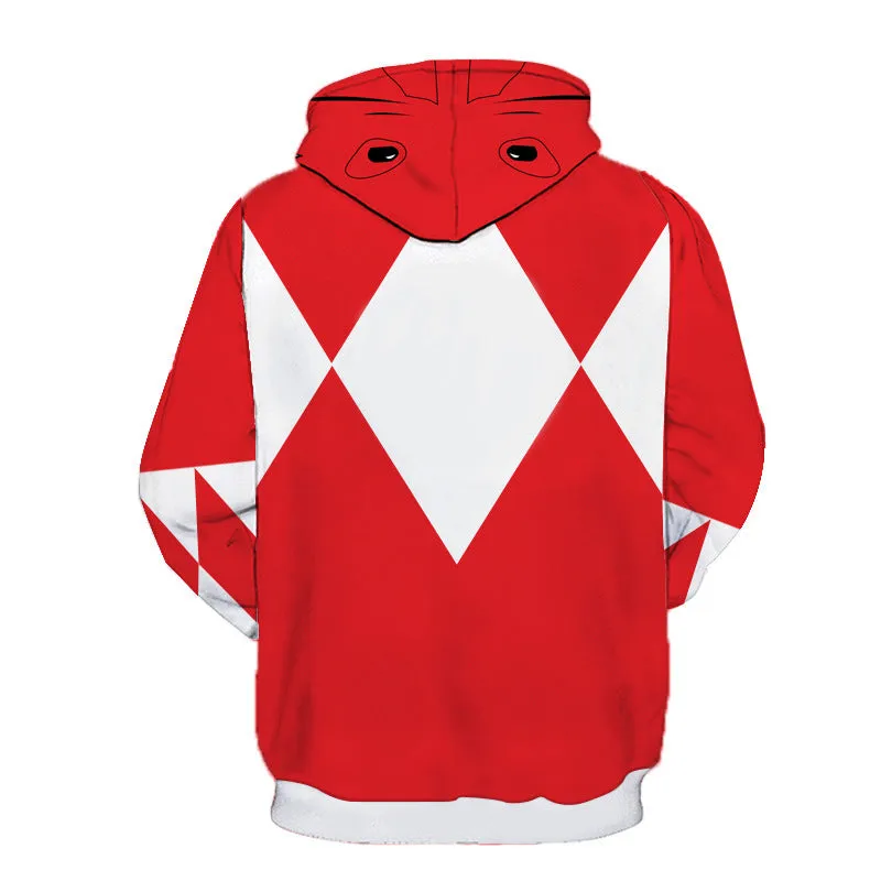 Mighty Morphin Power Rangers Costume 3D Printed Hoodies Long Sleeve Pullover Halloween Hoodie