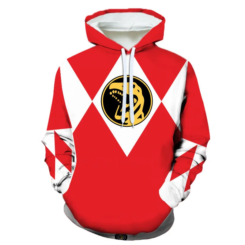 Mighty Morphin Power Rangers Costume 3D Printed Hoodies Long Sleeve Pullover Halloween Hoodie