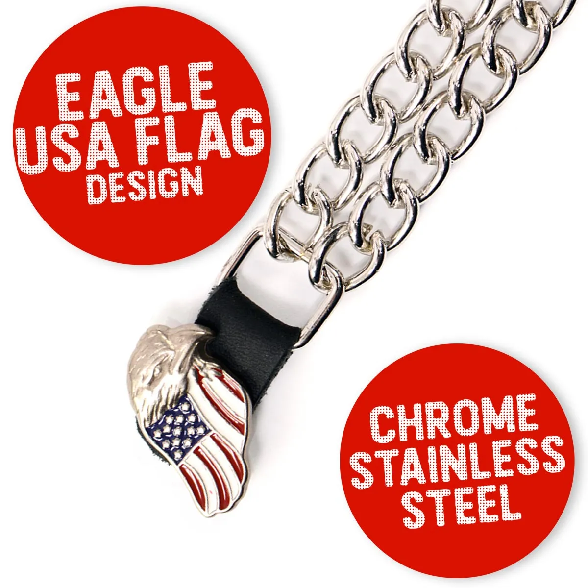 Milwaukee Leather Eagle Flag Medallion Vest Extender Double Chrome Chains Genuine Leather 6.5" Long 4-PC MLA1005-Single