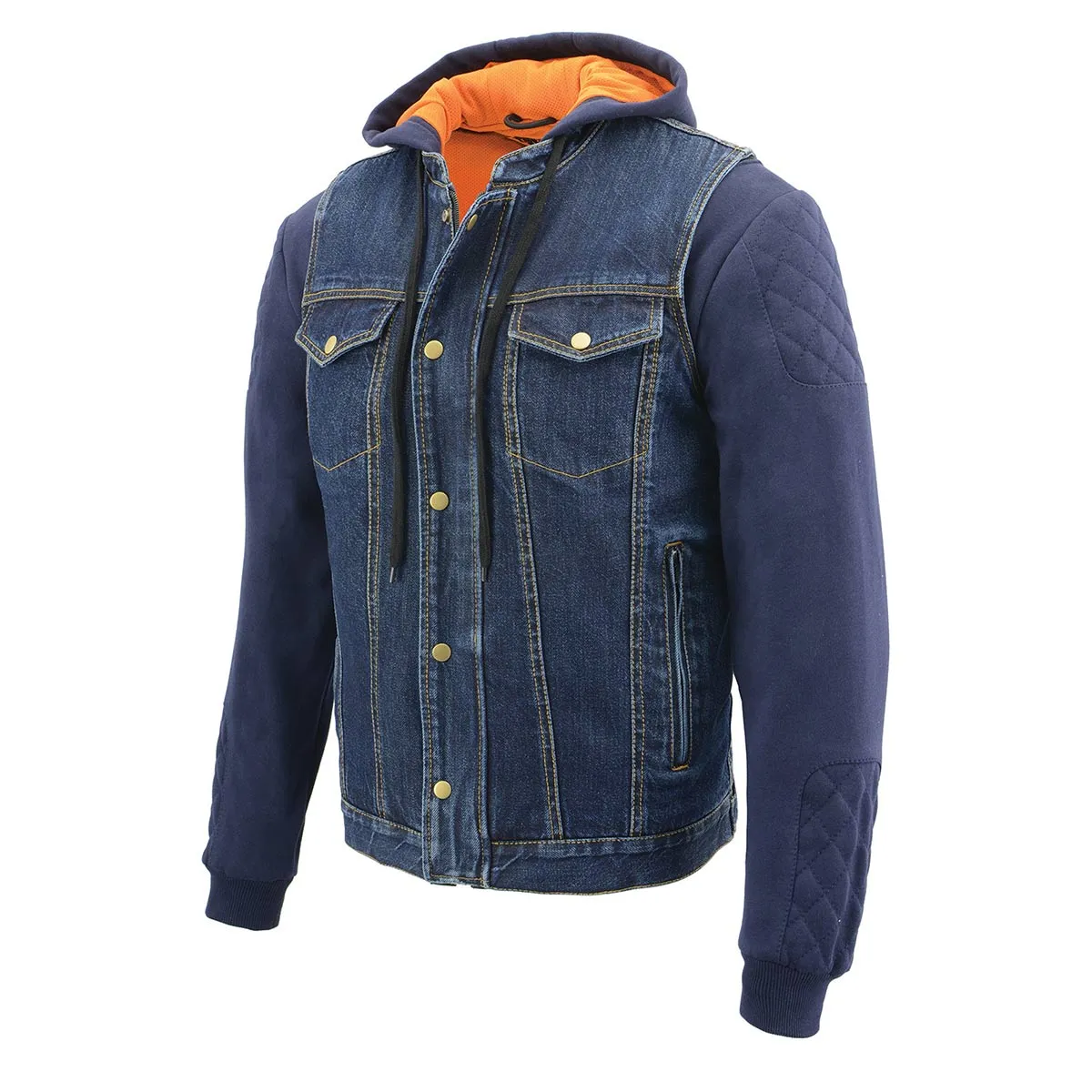 Milwaukee Leather MDM3020 Men's Blue Denim '5-in-1' Club Style Vest with Removable Hoodie