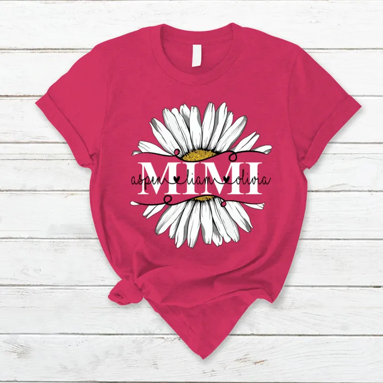 Mimi And Grandkids Flower Daisy T-Shirt, Idea Gift for Mom Grandma Mimi Nana Shirt