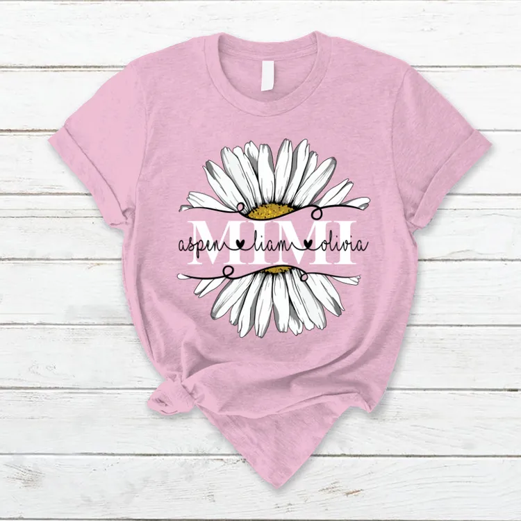 Mimi And Grandkids Flower Daisy T-Shirt, Idea Gift for Mom Grandma Mimi Nana Shirt