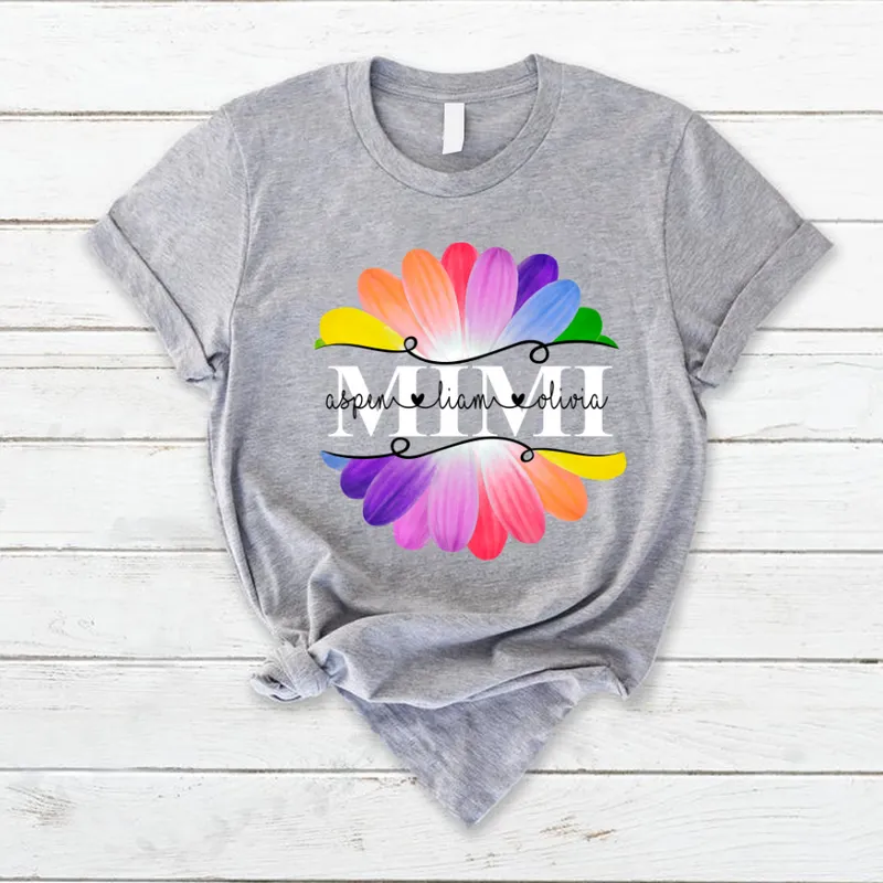 Mimi And Grandkids Flower Rainbow T-Shirt, Personalized Mimi Mom Grandma Mother's Day