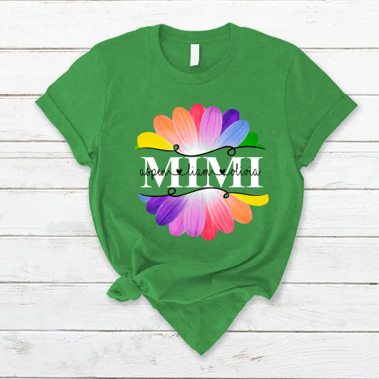 Mimi And Grandkids Flower Rainbow T-Shirt, Personalized Mimi Mom Grandma Mother's Day