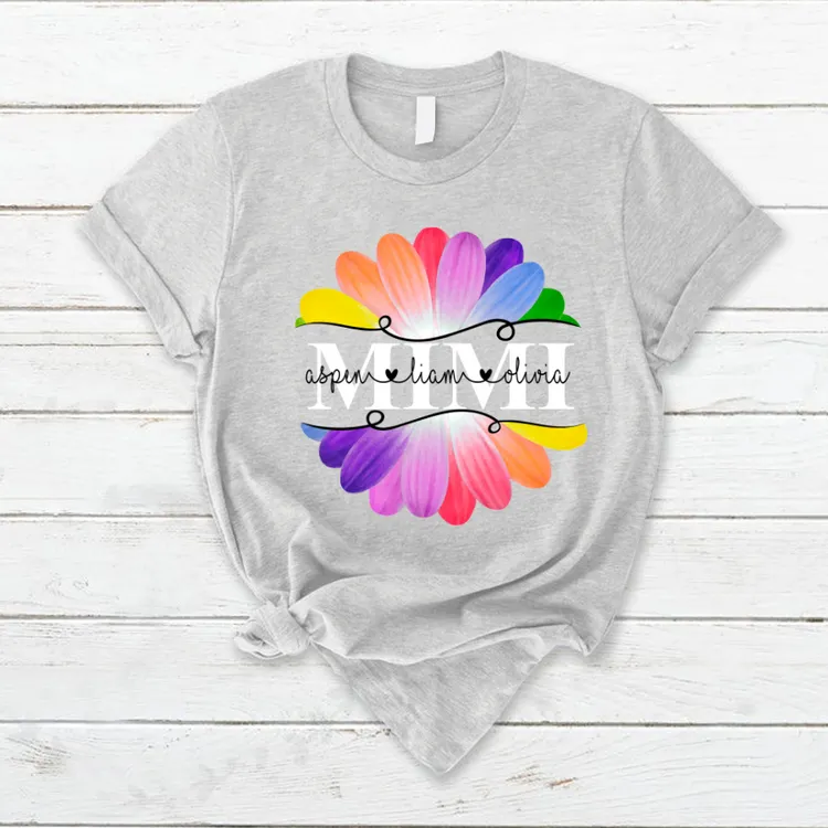 Mimi And Grandkids Flower Rainbow T-Shirt, Personalized Mimi Mom Grandma Mother's Day