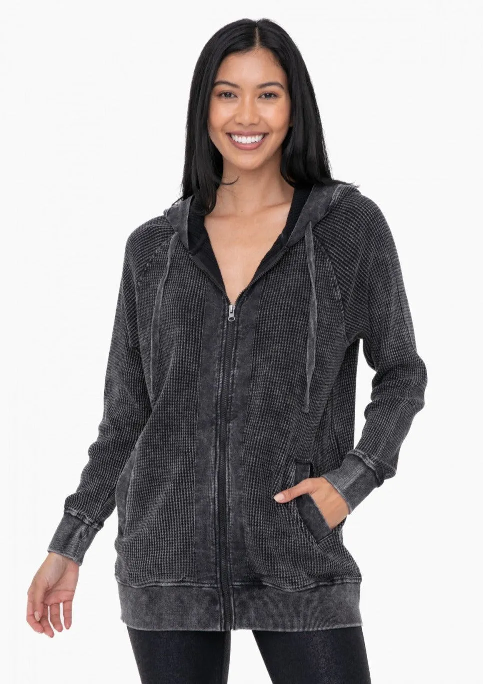 Mono B Mineral Washed Waffle Relaxed Hoodies - 2 Colors!