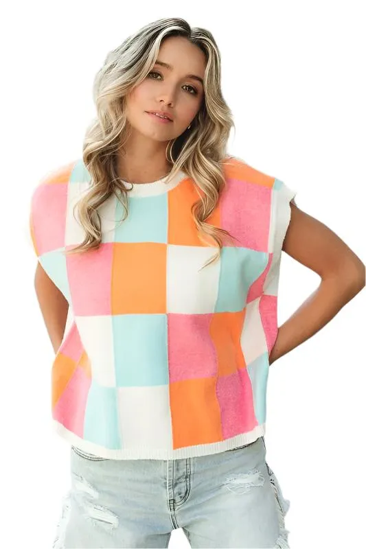 Multi-Color Checker Sweater Vest