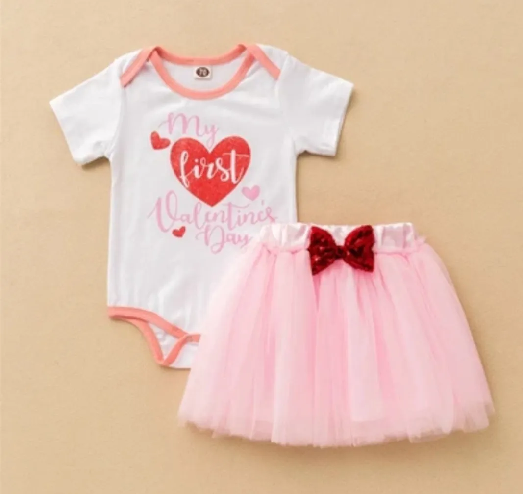 My First Valentines Days Romper, Tutu and Headband #1000614