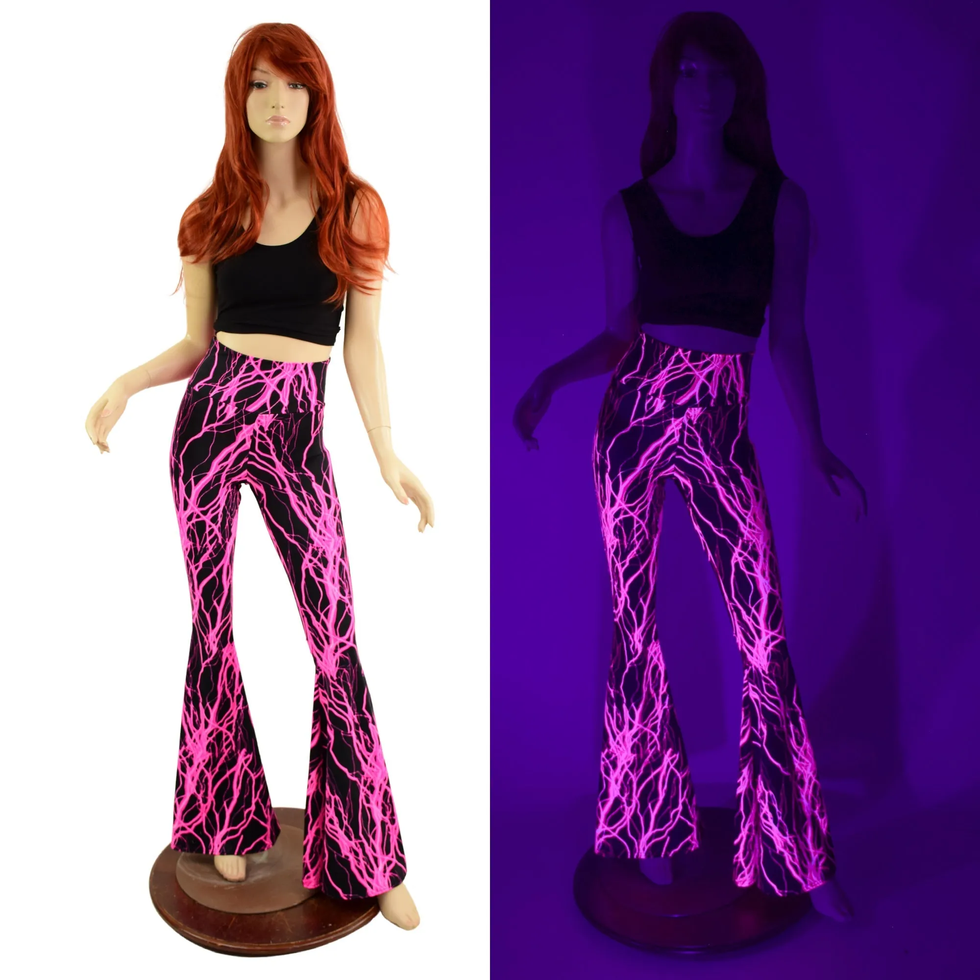 Neon Pink Lightning High Waist Solar Flares