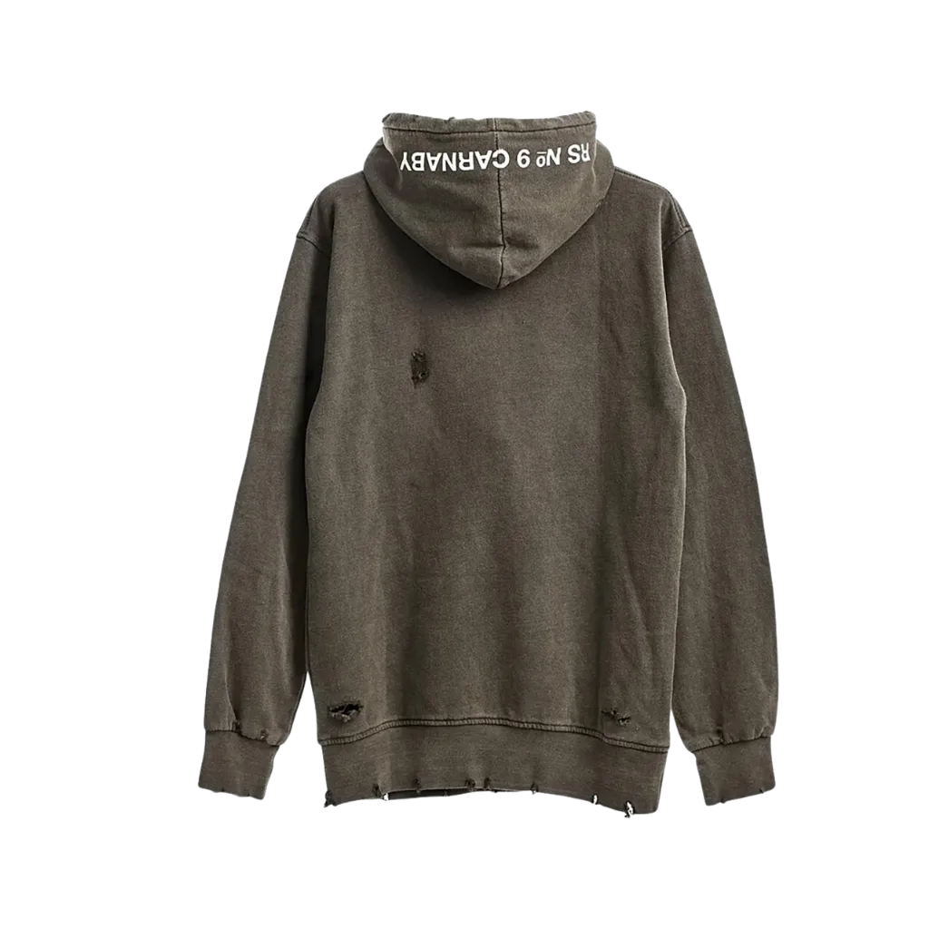 No. 9 Embroidered Sketch Tongue Distressed Hoodie