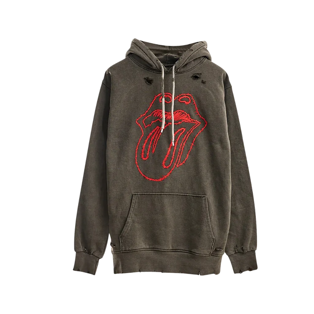 No. 9 Embroidered Sketch Tongue Distressed Hoodie