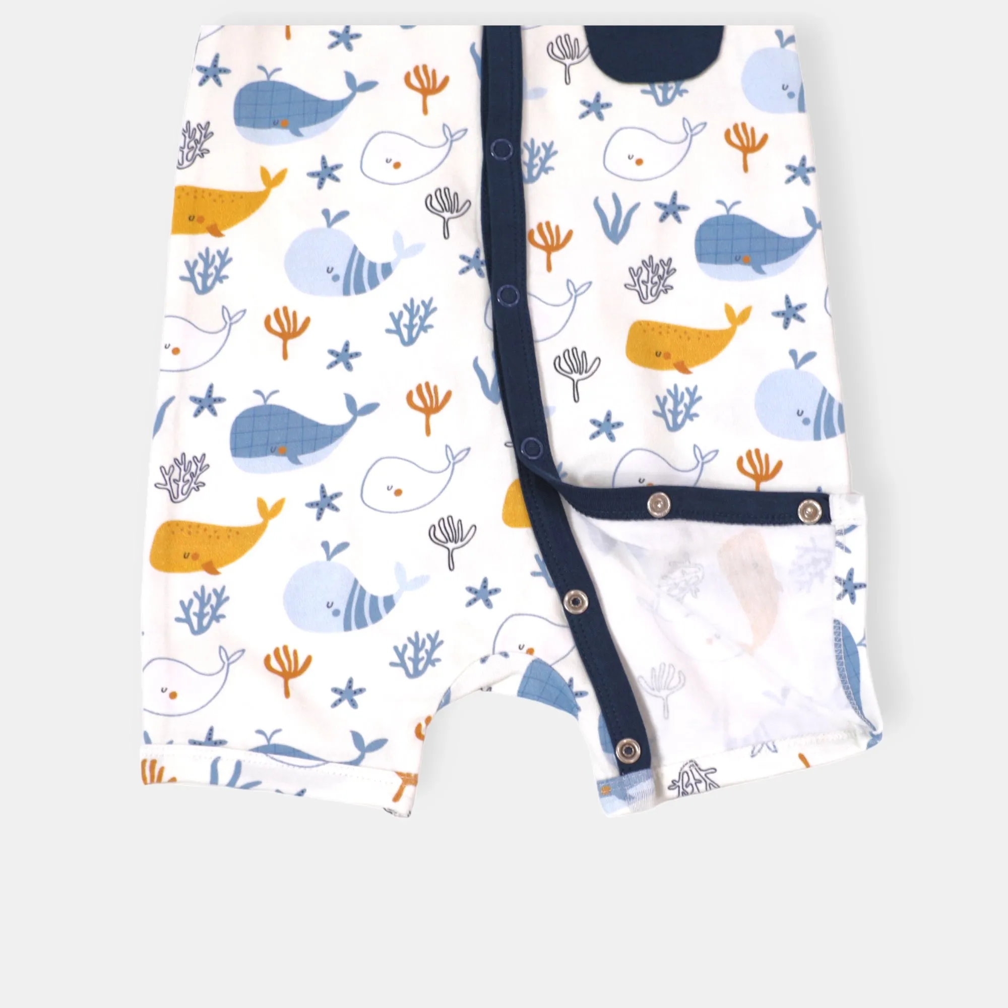 Ocean Whales Pocket & Button Baby Romper (Organic Jersey)