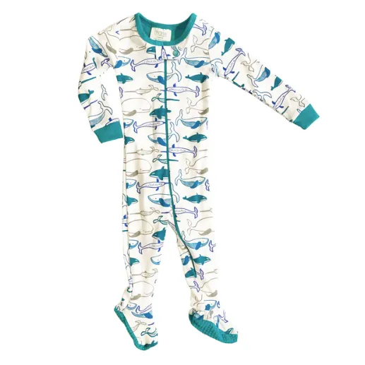 Organic Cotton Footed Onesie / Whales