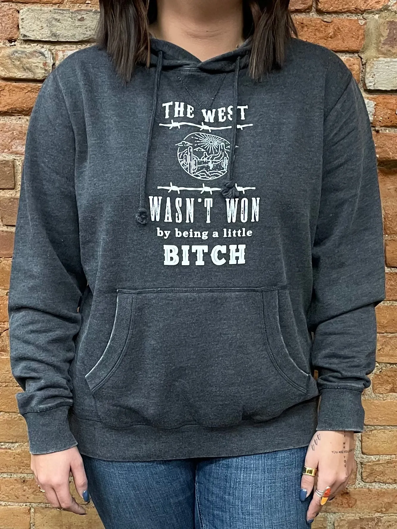 Painted Cowgirl Unisex Vintage Black West Wasn't Won Hoodie