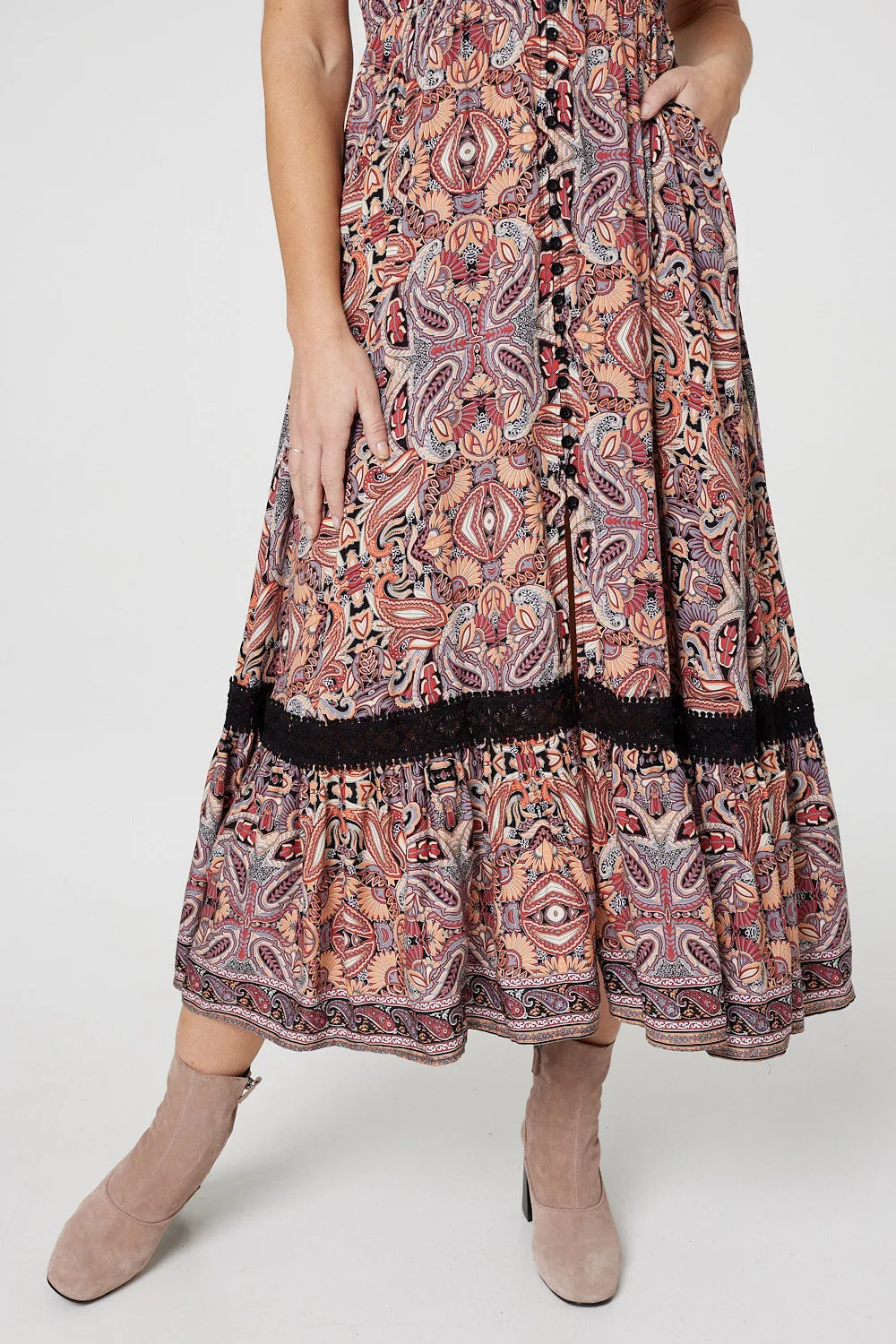 Paisley Lace Detail Maxi Dress