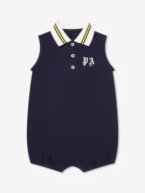 Palm Angels Baby Boys PA Sleeveless Polo Romper in Navy