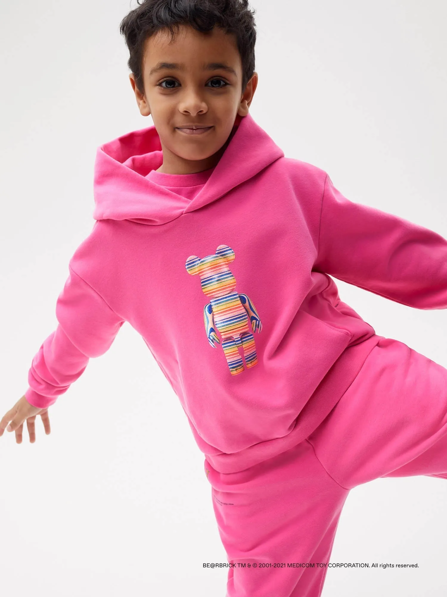 Pangaia x Haroshi BE@RBRICK™ Kids Hoodie—flamingo pink