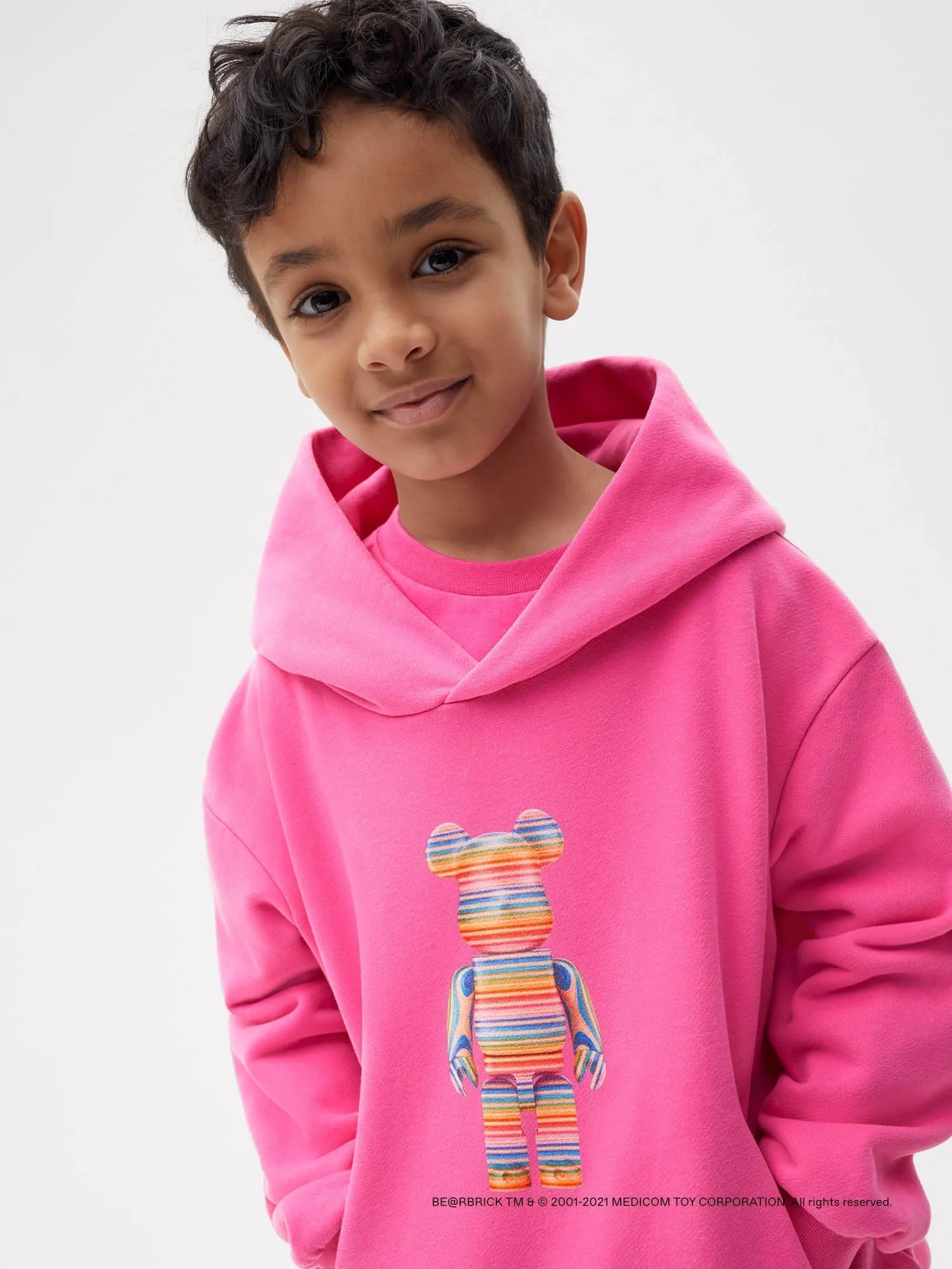 Pangaia x Haroshi BE@RBRICK™ Kids Hoodie—flamingo pink