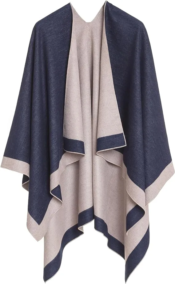 Pearl Navy Luxurious Knit Sweater Poncho Cardigan