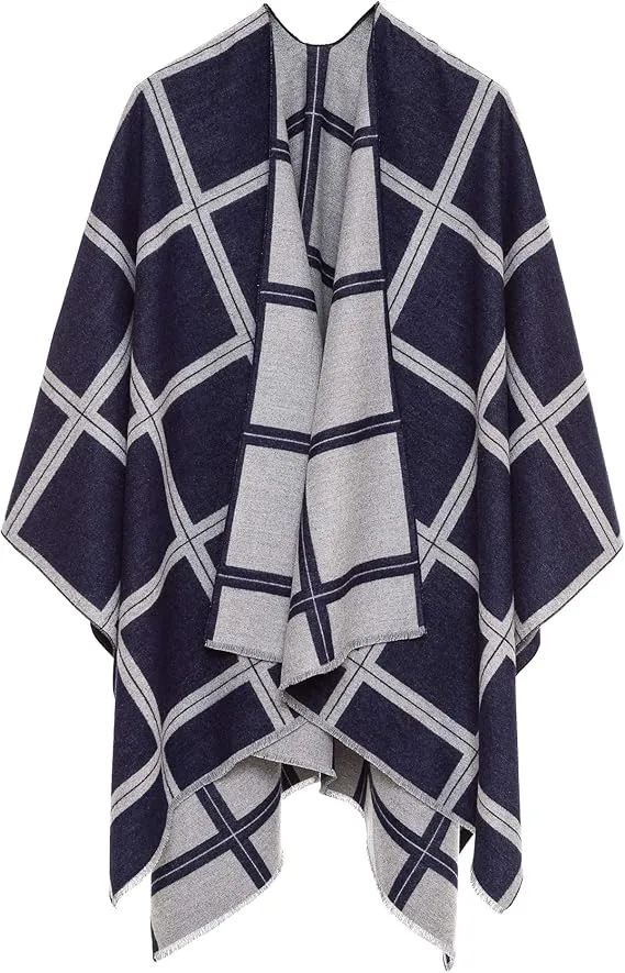 Pearl Navy Luxurious Knit Sweater Poncho Cardigan