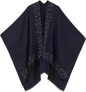 Pearl Navy Luxurious Knit Sweater Poncho Cardigan