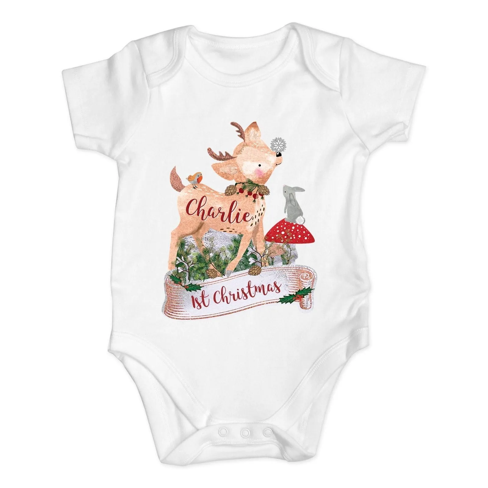 Personalised Festive Fawn 0-3 Months Baby Vest