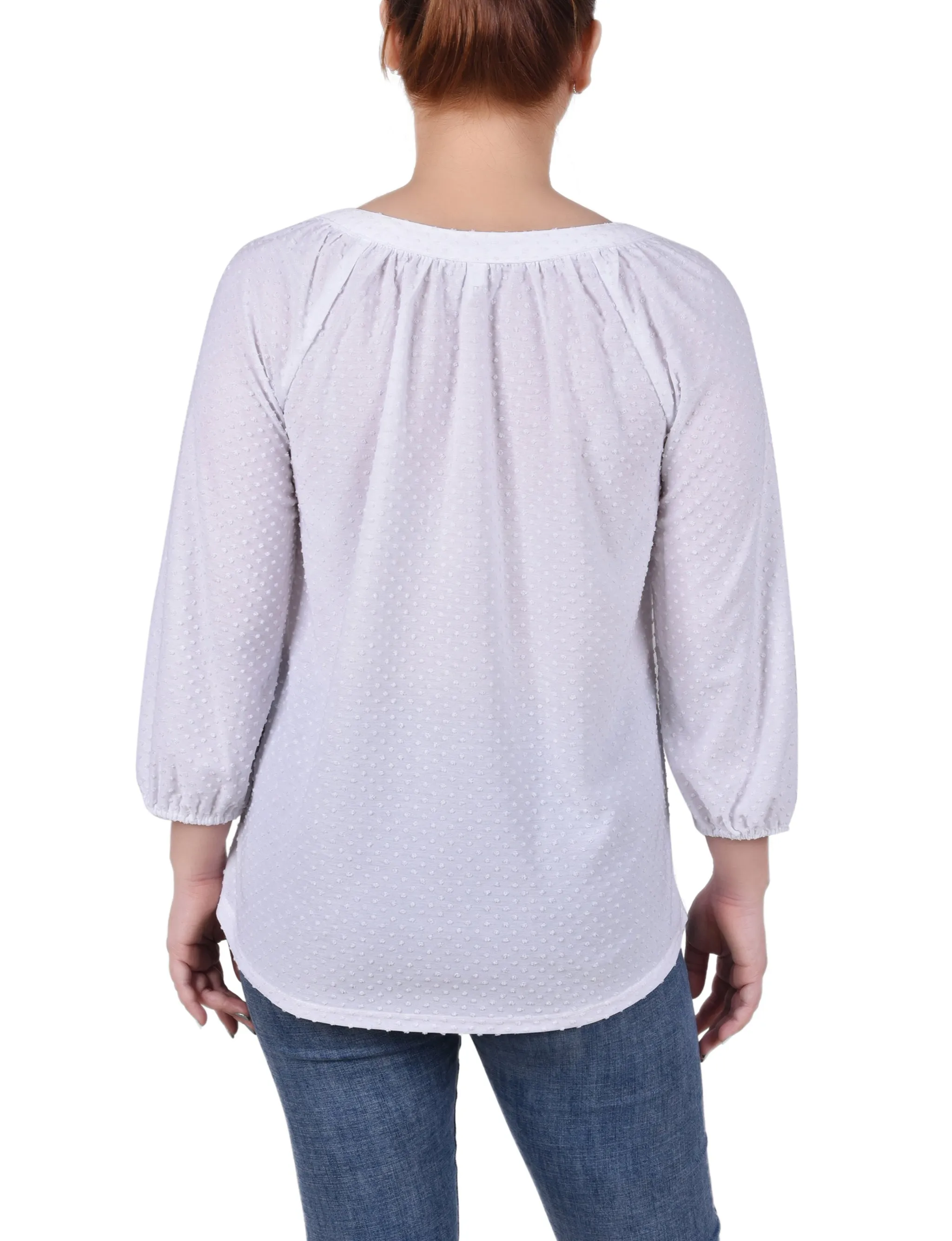 Petite 3/4 Sleeve Swiss Dot Top