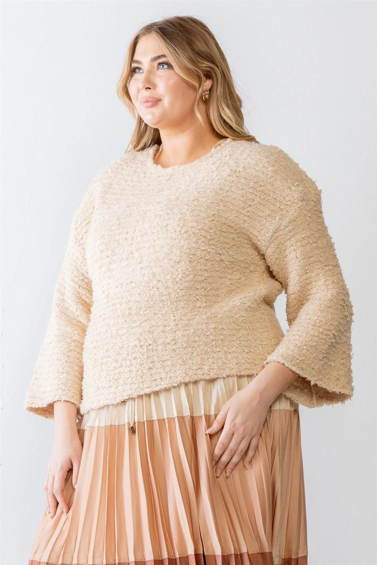 Plus Size Heavy Textured Knit Long Sleeve Sweater /3-2-1