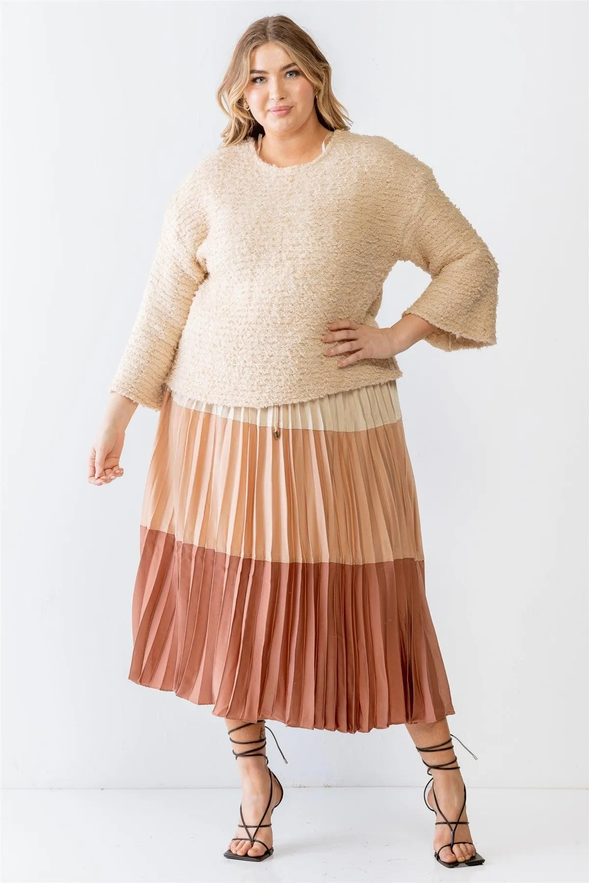 Plus Size Heavy Textured Knit Long Sleeve Sweater /3-2-1