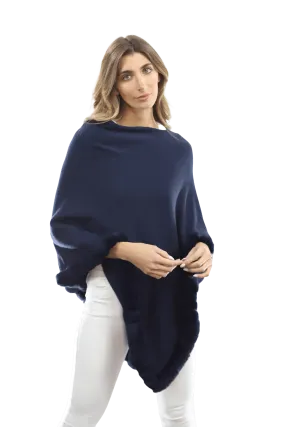 Poncho with Rex Rabbit Trim-Navy