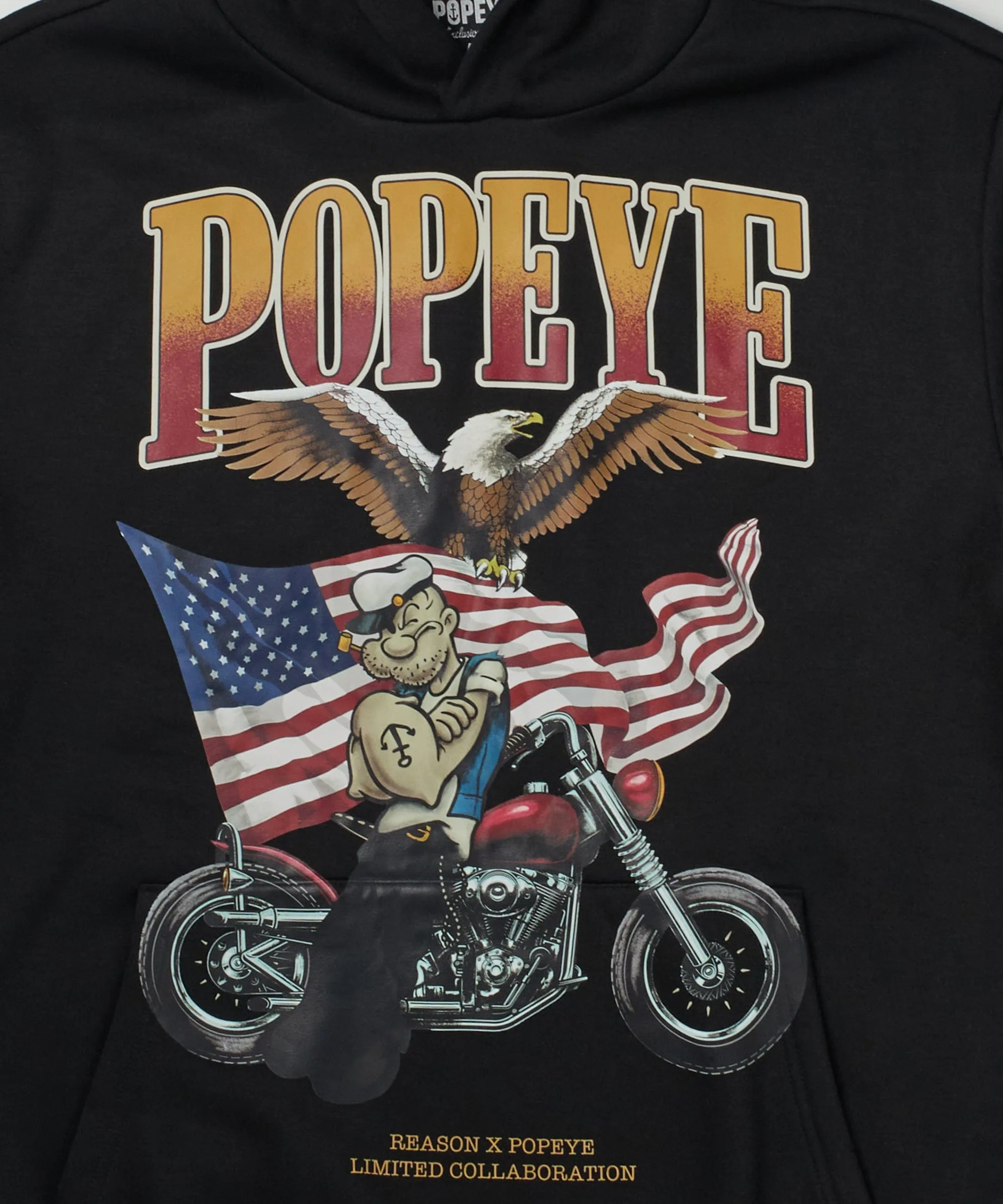 Popeye Biker Graphic Print Hoodie - Black