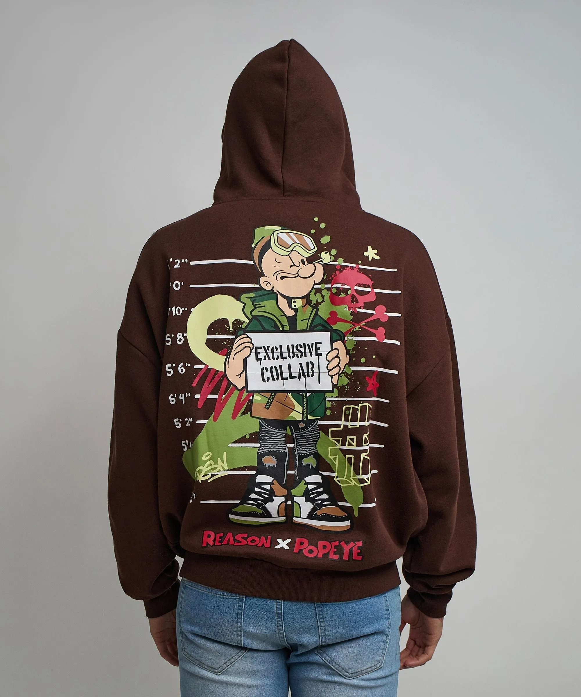 Popeye Full Zip Back Print Hoodie - Brown