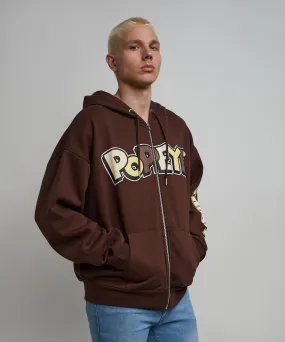 Popeye Full Zip Back Print Hoodie - Brown