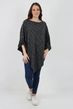 Printed Round Neck Poncho Top