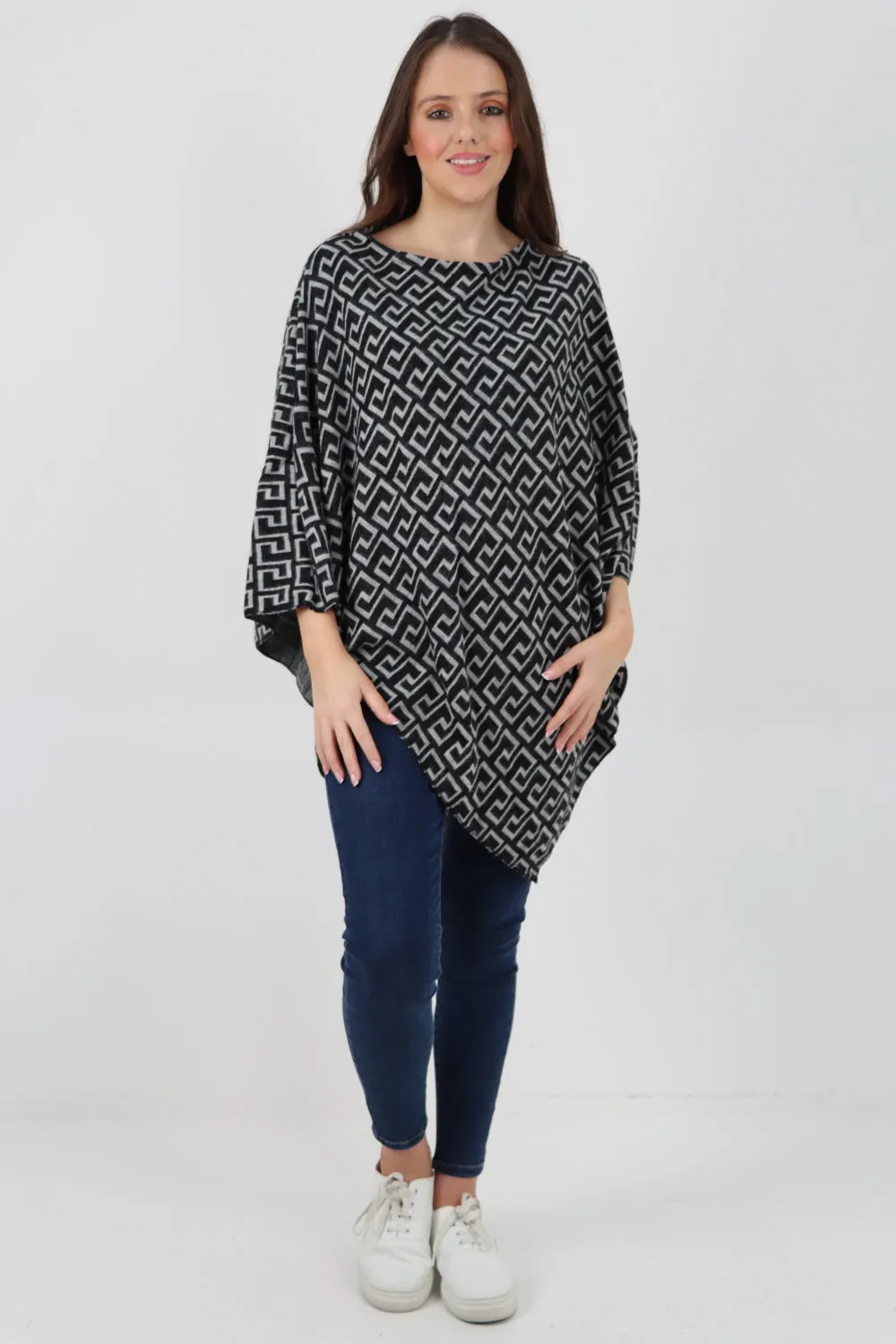 Printed Round Neck Poncho Top