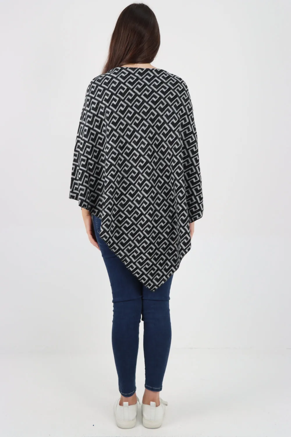 Printed Round Neck Poncho Top