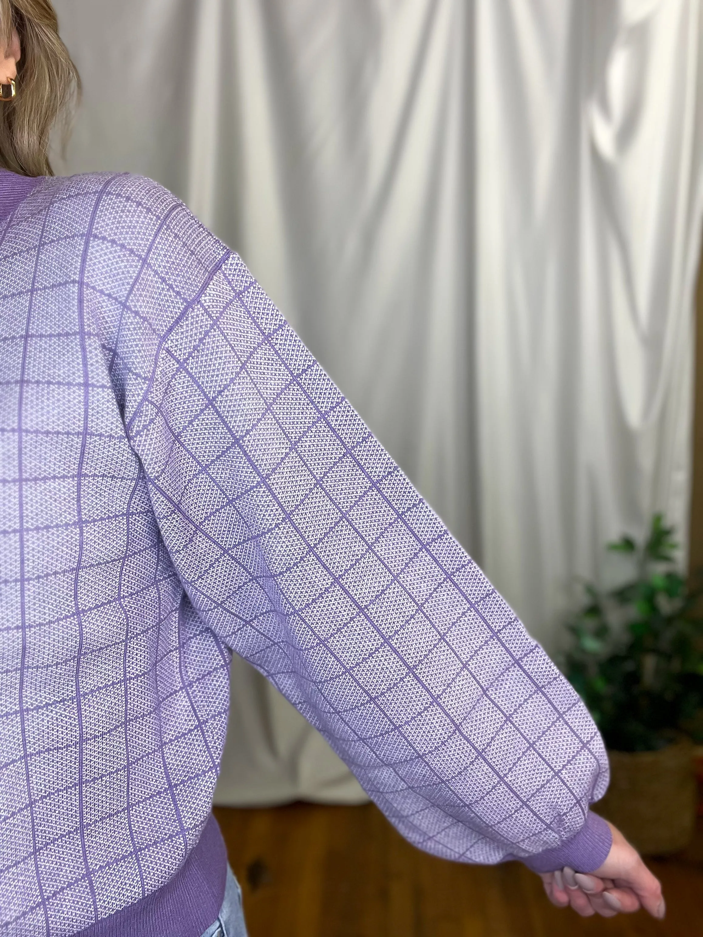 Purple Checkered Pattern Sweater