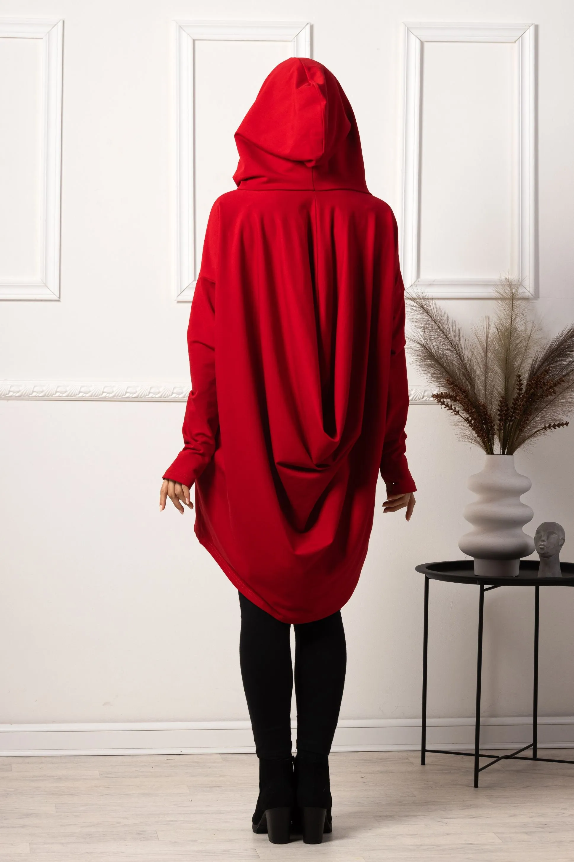 Red Oversized Hoodie with Thumb Holes