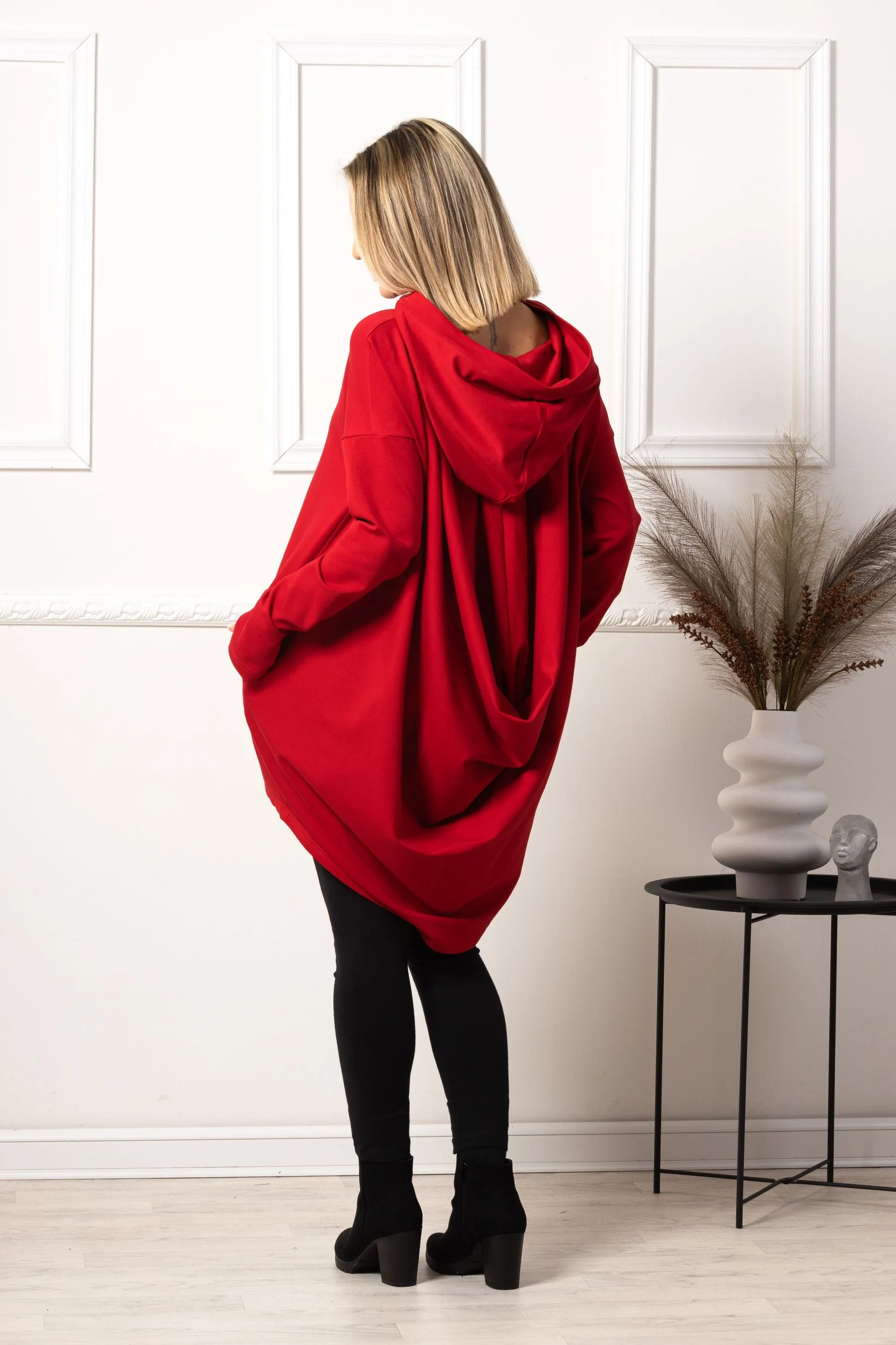 Red Oversized Hoodie with Thumb Holes