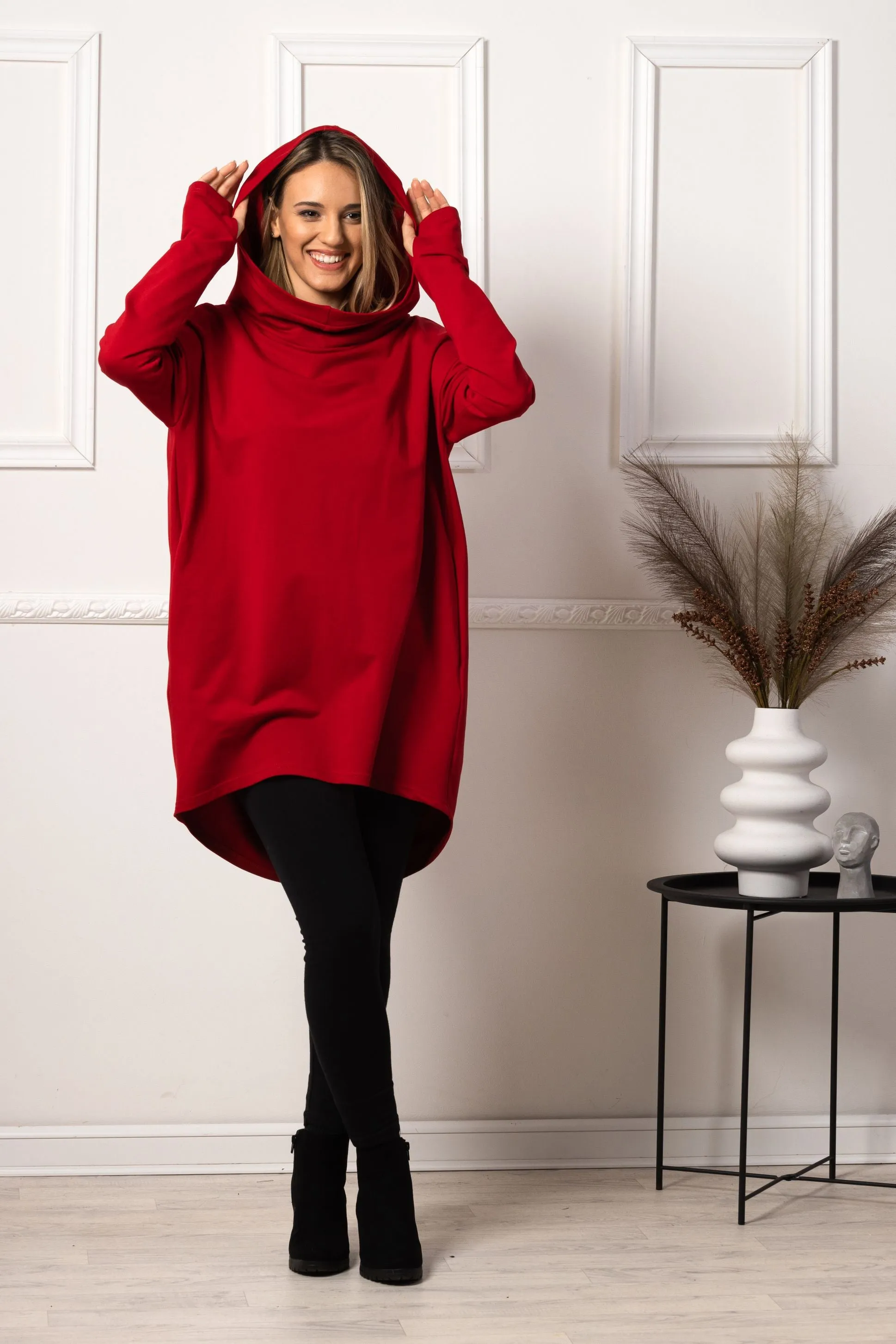 Red Oversized Hoodie with Thumb Holes