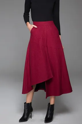 Red Wine Women's Maxi Skirt Asymmetrical Hem Skirt 1432