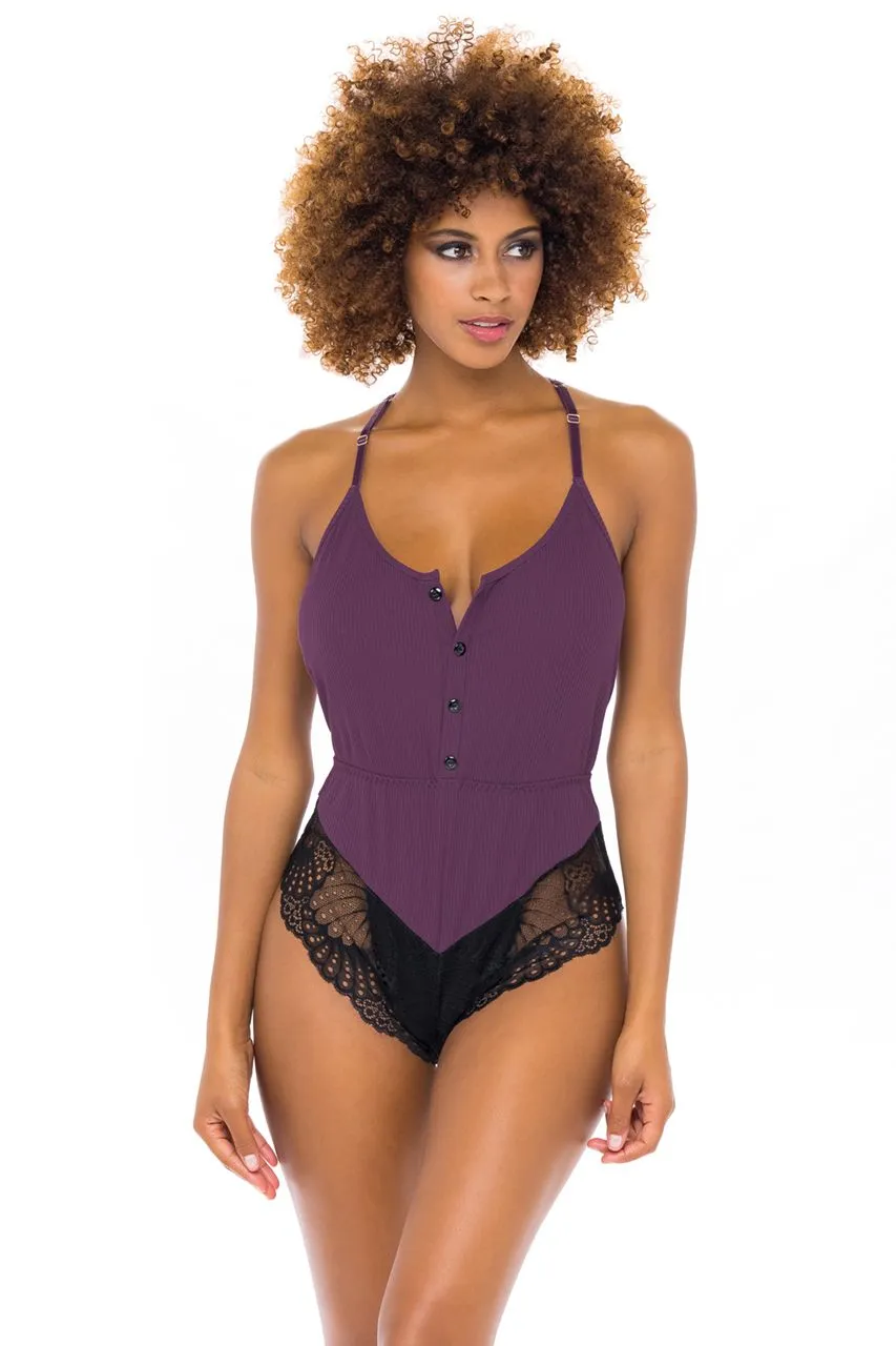 RIBBED JERSEY ROMPER - ITALIAN PLUM/BLACK