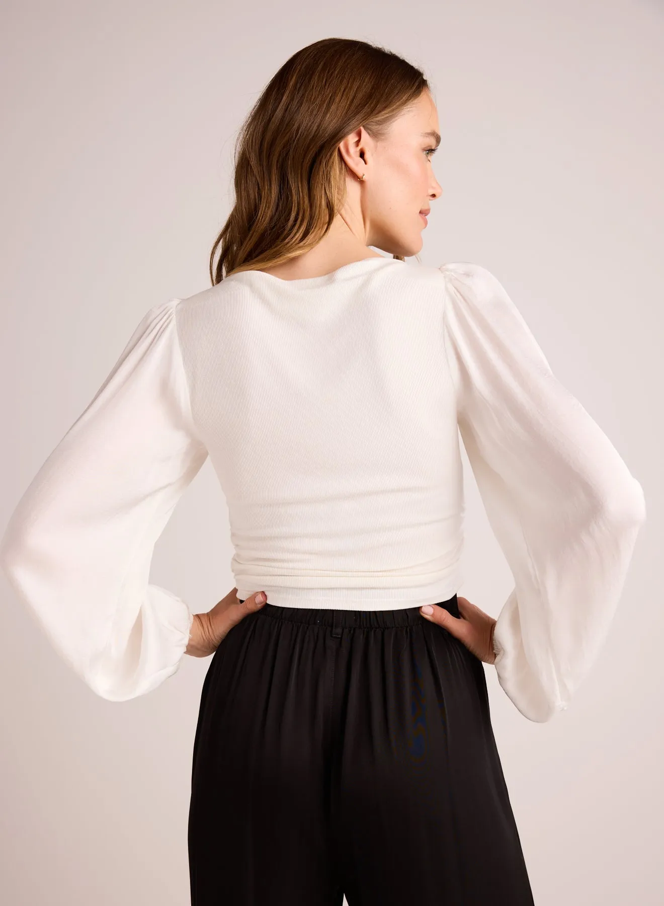 Ruched Waist Flowy Sleeve Top - Winter White