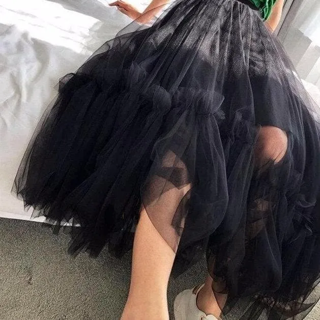 Ruffled Tulle Maxi Skirt