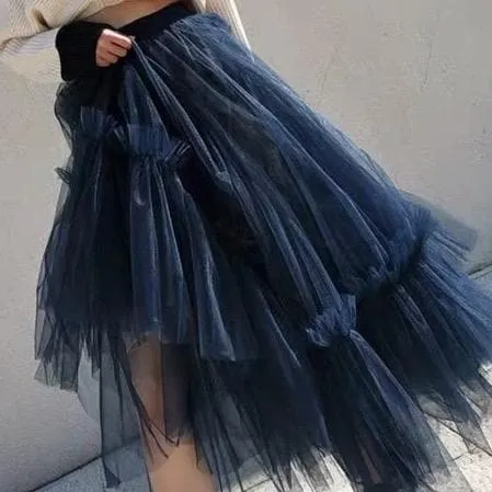 Ruffled Tulle Maxi Skirt