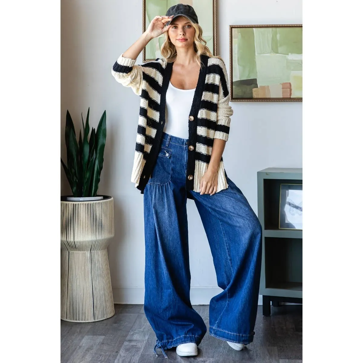 Sally Black Stripe Mix Oversize Cardigan