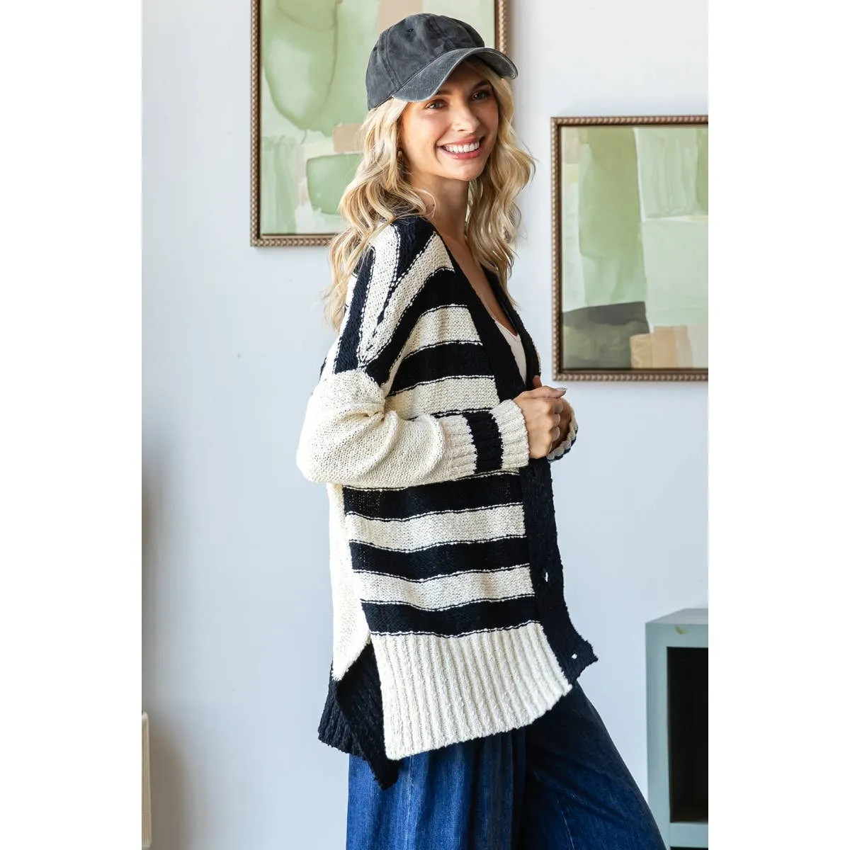 Sally Black Stripe Mix Oversize Cardigan